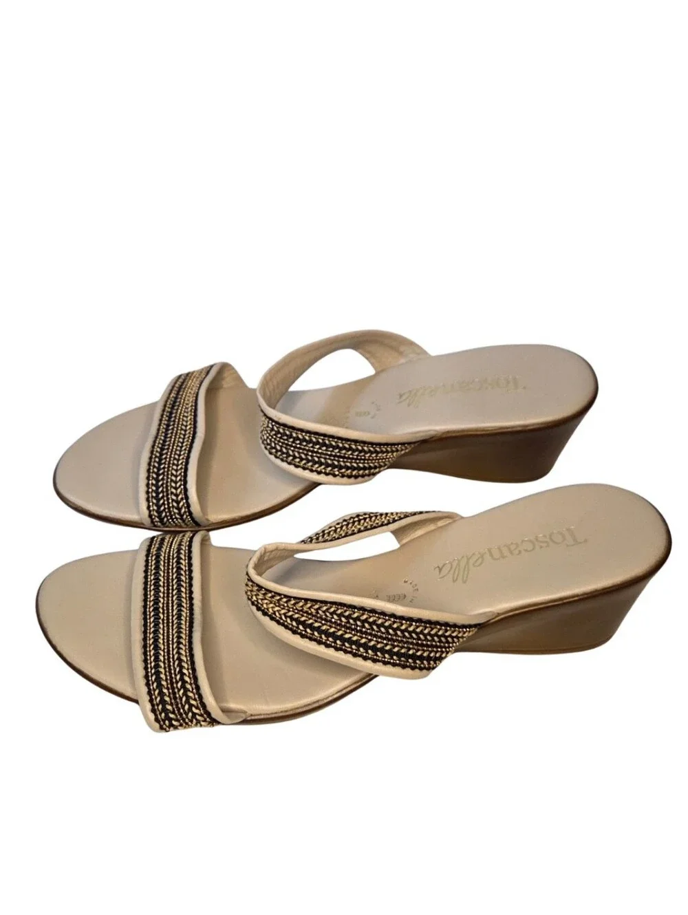 Beige Braided Strap Slide Sandals